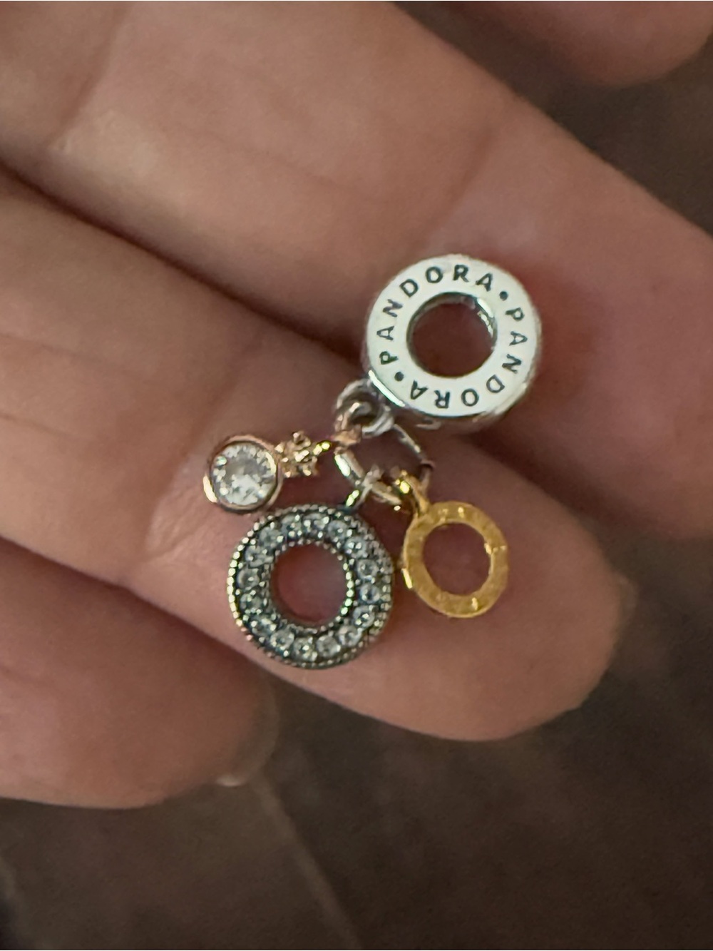 Pandora Two-Tone Circle Dangle Charm with Clear Stones - Gold & Silver